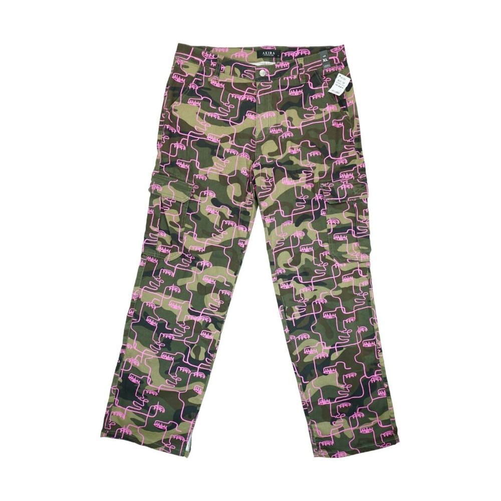 NWT Akira Women's Casual Cargo Pants Camouflage Wide Leg High Rise Size XL